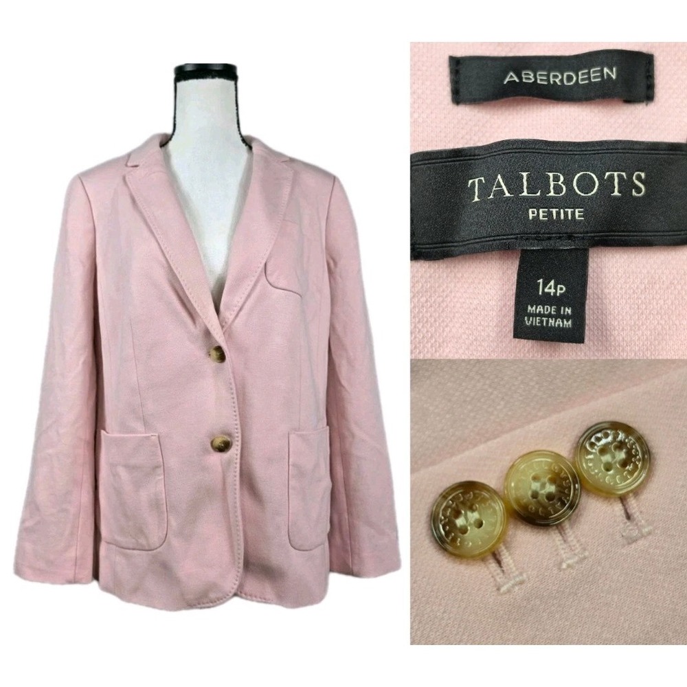 TALBOTS Aberdeen Blazer Jacket Womens Sz 14p Blush Light Pink Career Office 3087